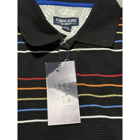 Koman Jeans Shirt Mens 3XL Multicolor Striped Polo Buttons Short Sleeve Coogi - Picture 3 of 7
